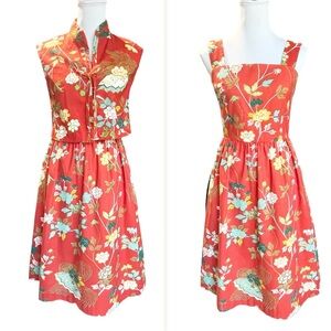 Vintage 1970s HearSay Floral Sleeveless Midi Dress w/ Matching Bolero Size 8